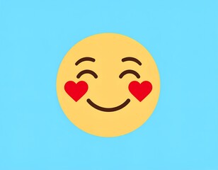 Emoji with heart eyes, on a bright blue background, displaying joy and affection with a simple, cartoon-like smile