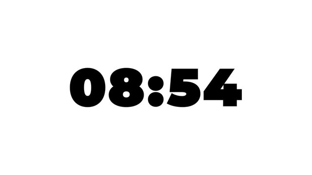 Countdown timer from 9 minute to 8 minute on white background.Countdown timer for deadline reminders,productivity, deadlines,presentations,time management concepts.Digital clock time.