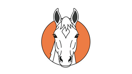 Fototapeta premium Portrait of a white horse head framed within a bright orange circle shown in a clean minimalist line art style for animal lovers.