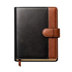 Black and Brown Leather Bound Journal with Strap and Bookmark detailed spread isolated on a transparent background