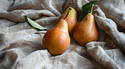 Pears on a wooden table, fruits close up