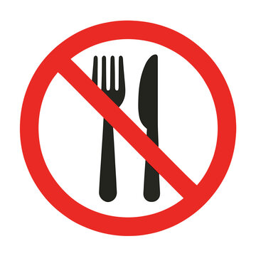No eating sign with crossed fork and knife in red circle  no food allowed symbol