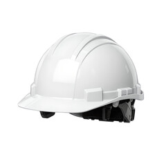 Fototapeta premium White Hard Hat Safety Helmet with Adjustable Strap on Black Background construction isolated on a transparent background