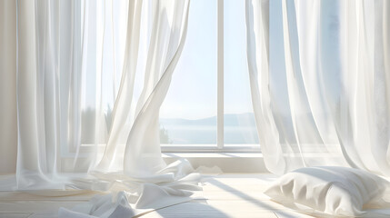 White curtains in the bedroom morning mood 