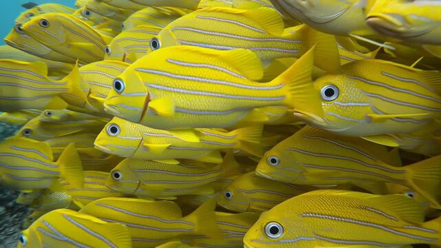 crowded school of yellow snappers