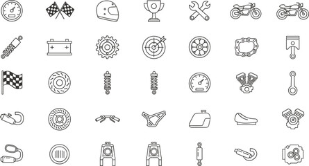 Automotive racing line icons set with car parts speed tools motorsport symbols vector illustration outline collection © MDSAIFUL