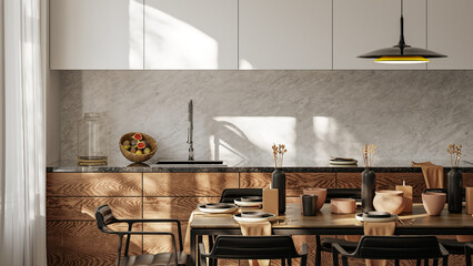 Scandinavian kitchen interior , 3d render