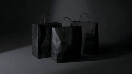 Black Shopping Bags on Dark Background for Black Friday