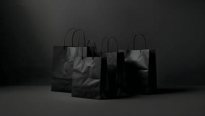 Black Shopping Bags on Dark Background for Black Friday