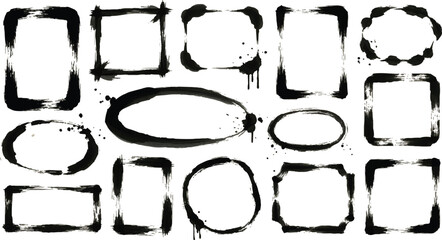 Obraz premium Black vector rough edge rectangles. Grunge square frames set. Brush frame rough rectangle box shape set. texture, frame and abstract background.