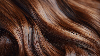 Naklejka premium Close-up beauty detail of healthy brown hair, fine strands catching the light, natural texture emphasized, blurred neutral background, realistic hair photography