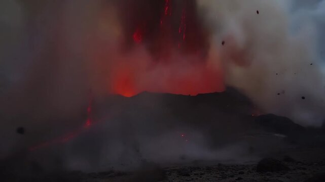 Explosive Eruption of Volcano with Lava and Ash