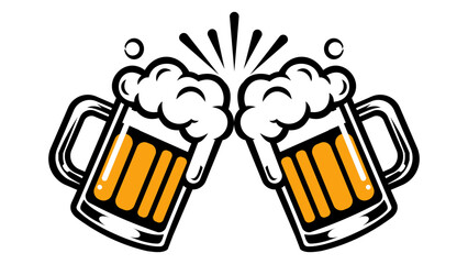 Two beer mugs clinking together with foam and celebration © Rayhan Studio 