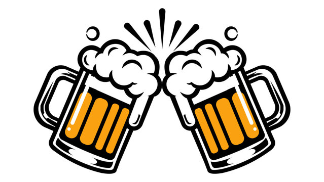 Two beer mugs clinking together with foam and celebration