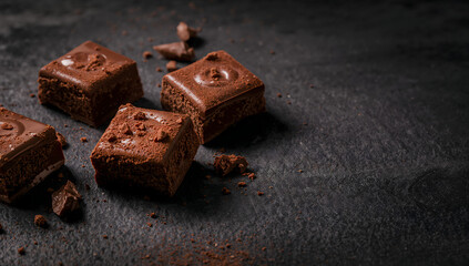 Dark Chocolate Squares with Cocoa Powder Macro Shot