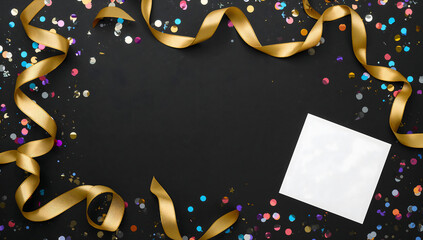 Festive Celebration Flat Lay with Gold Confetti on Black