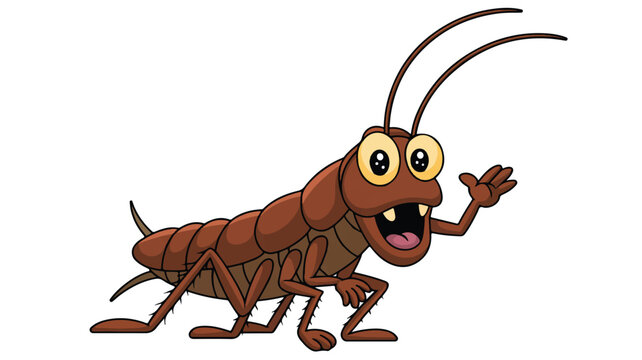 A cartoon illustration of a brown cockroach with large yellow eyes and a wide-open mouth showing small fangs (3)_traced