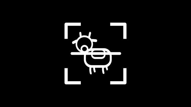 a stylized outline of a farm animal resembling a sheep or cow framed within viewfinder corners as if being scanned or targeted for identification purposes