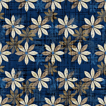 Batik Blue Hawaiian Floral Seamless Repeat