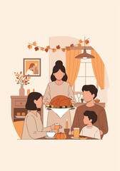vector illustration of mother serving meal