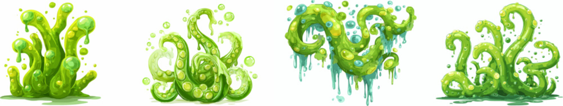Vibrant Toxic Glob Attack: Green Ooze Splatter with Translucent Tentacles