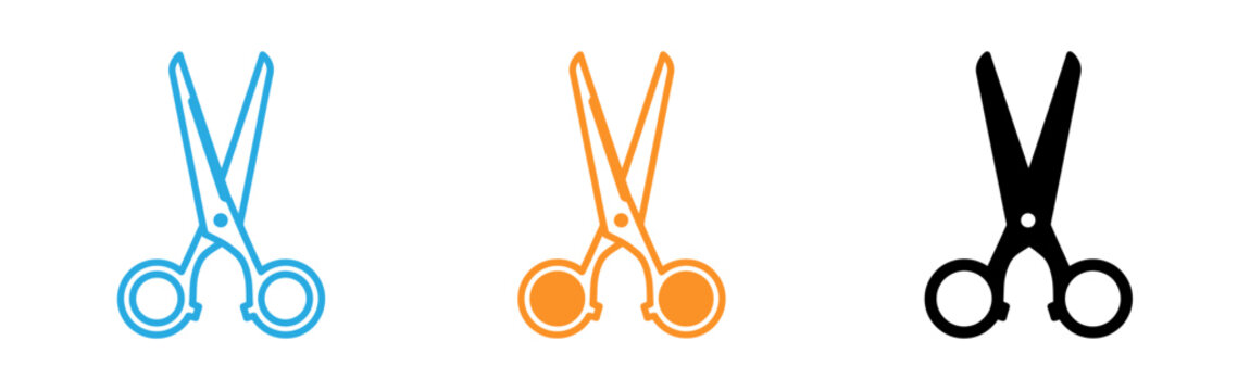 Scissors icons in blue orange and black