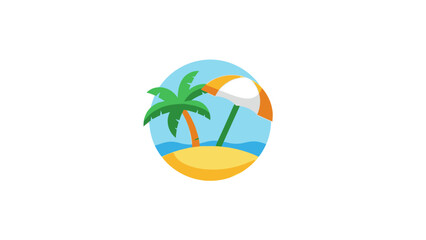 Tropical Beach Scene with Palm Tree and Umbrella Vector Icon