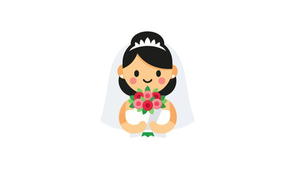 Happy Bride Holding Flowers Vector Illustration