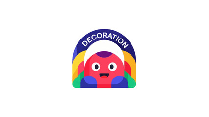 Cute Character with Rainbow Arch and "Decoration" Text