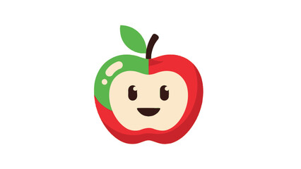 Cute Half Red Half Green Apple Character with Happy Face