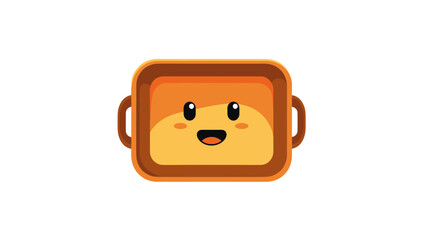 Cute Cartoon Bread Loaf in Baking Pan, Happy Character