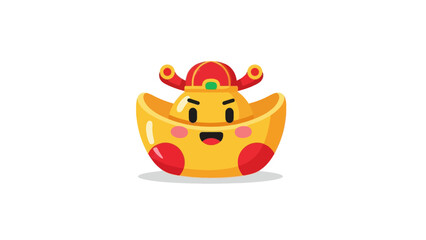 Cute Chinese Gold Ingot Character with Smiling Face and Red Hat