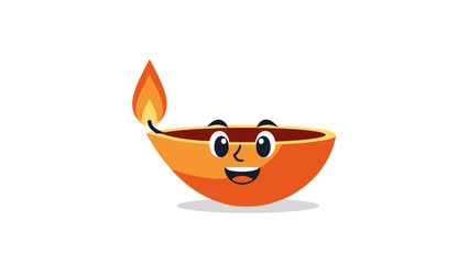 Happy Diwali diya with smiling face and flame