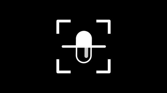 The small white medical capsule icon is centered on a horizontal scanning line to represent pharmaceuticals or a health treatment being managed by a digital healthcare software application.