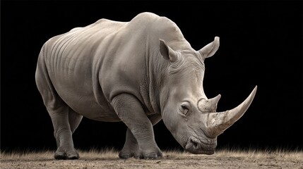 Obraz premium Powerful Rhinoceros in Natural Habitat with Dramatic Backdrop