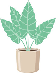 Fototapeta premium Modern Minimalist Potted Houseplant Vector Illustration Featuring Large Green Leaves in a Ceramic Pot for Interior Design, Home Decor, and Wellness Concepts