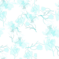 Vintage watercolor Seamless  pattern - flowers, roses branch with buds, leaves. 
Seamless watercolor background with floral pattern. Blue flower, rose, peony, dogrose.
Fashionable stylish pattern