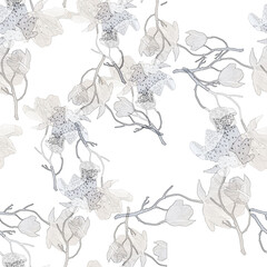 Vintage watercolor Seamless  pattern - flowers, roses branch with buds, leaves. 
Seamless watercolor background with floral pattern. Blue flower, rose, peony, dogrose.
Fashionable stylish pattern