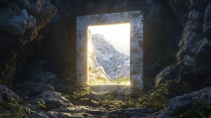 A Mystical Portal Beckoning with Promise of Serene Mountain Landscapes Beyond