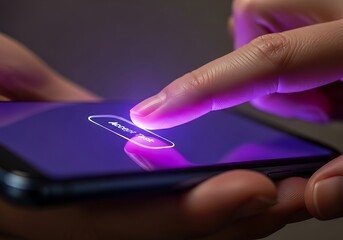Finger Touching Illuminated Smartphone Screen for Digital Access or Login