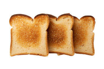 Three slices of toasted bread golden isolated on a transparent background