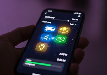 Tracking Modern Logistics and Delivery Service App on Smartphone Screen