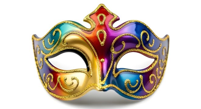 Vibrant venetian masquerade mask with gold accents and colorful swirls