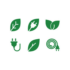 Obraz premium Green energy icons depicting nature and electrical power sources