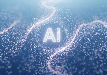Abstract Digital AI Concept with Glowing Particles and Blue Wave Energy