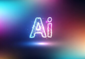 Abstract Glowing Neon Ai Text Effect on Dark Digital Background