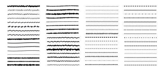 Fototapeta premium かわいい手書きの線・ラインのあしらいの素材セット 黒
