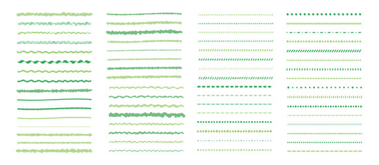 Obraz premium かわいい手書きの線・ラインのあしらいの素材セット 緑