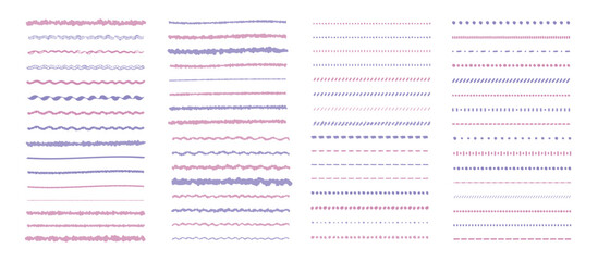 Obraz premium かわいい手書きの線・ラインのあしらいの素材セット 紫 ピンク