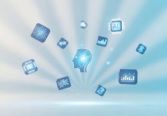 Conceptualizing Artificial Intelligence and Data Processing with Glowing Digital Icons